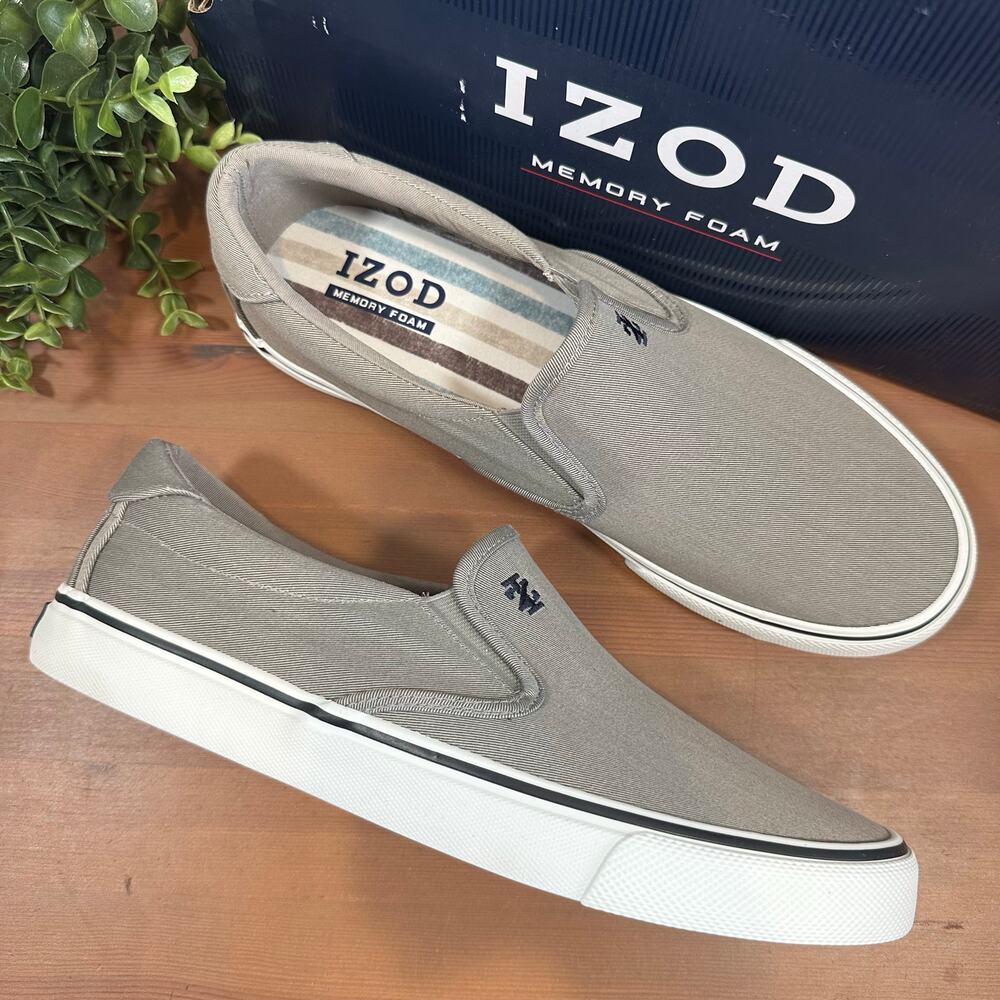 Izod Men's‎ Sunapee Grey Canvas Slip On Shoes Size 9.5